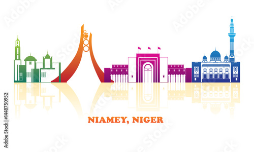 Obraz na płótnie Colourfull Skyline panorama of city of Niamey, Niger - vector illustration w salonie