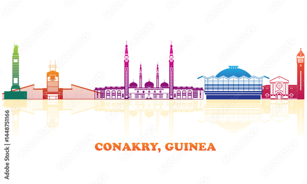 Colourfull Skyline panorama of city of Conakry, Guinea - vector illustration