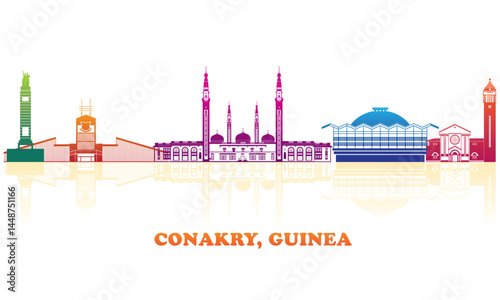 Obraz na płótnie Colourfull Skyline panorama of city of Conakry, Guinea - vector illustration w salonie
