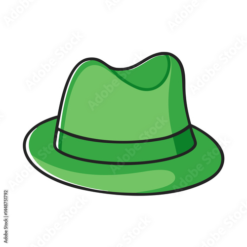 Illustration of a green hat, fedora hat, st patrick's day hat, green fedora, cartoon hat, headwear fashion