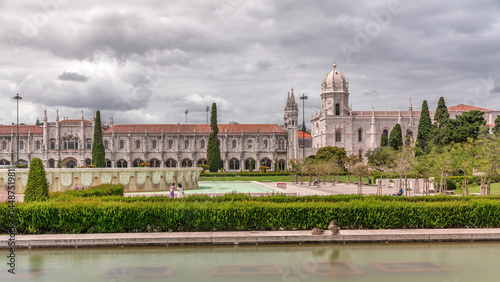 Empire Square timelapse hyperlapse, city square and park adjacent to the Jeronimos Monastery Lisbon, Portugal