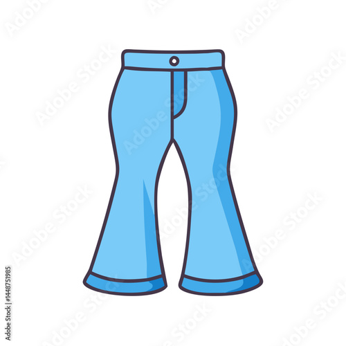 Blue denim bell bottom pants fashion apparel trousers clothing garment style jeans icon vector