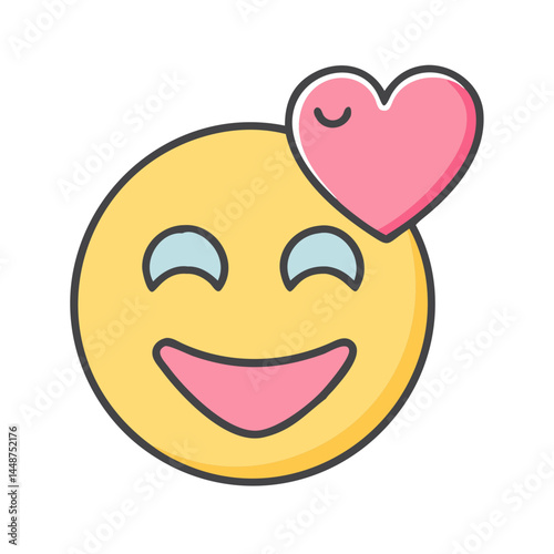 Yellow emoji with heart love eyes valentine happy face expression feeling emotions vector graphic