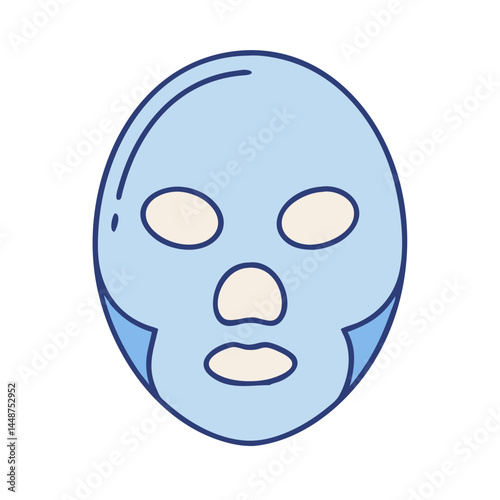 Illustration of blue sheet face mask for skincare routine and beauty treatment product concept