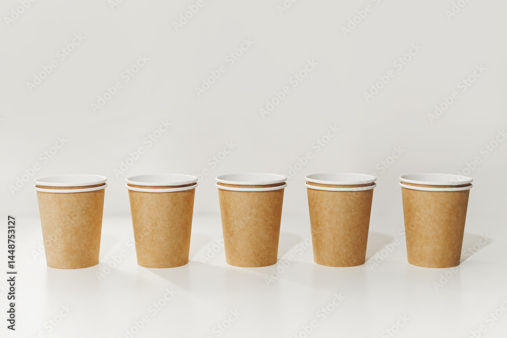 Many Recyclable Cardboard Disposable Cups on White.