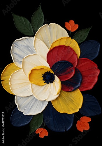 Wallpaper Mural Abstract floral composition with textured petals in vibrant hues, a harmonious blend of color and form against a dark background, evoking modern artistry Torontodigital.ca