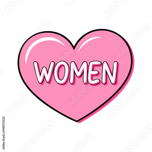 Women empowerment heart shape pink love valentine's day female equality support illustration art