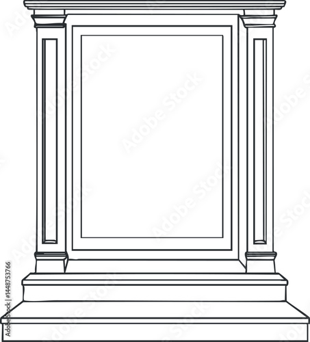 Black and white line art of a classic ornate rectangular frame with decorative borders and columns