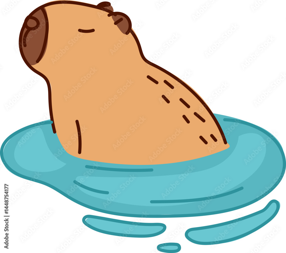 Obraz premium Hand-Drawn Capybara Cartoon Vector Featuring Cute and Relaxed Poses in Flat Style