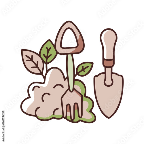 Minimalist Hand Drawn Planting Icon, Eco Gardening Line Art Vector