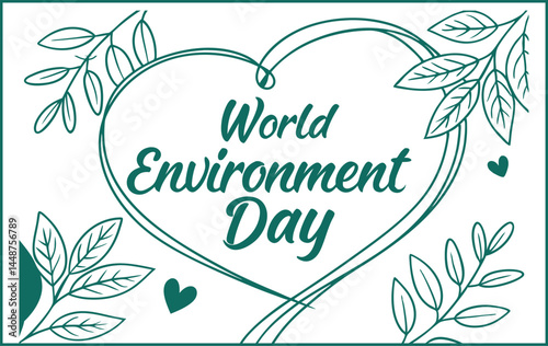 Elegant World Environment Day Vector Illustration - Heart Shape with Leaves and Branches for Nature Conservation and Awareness Campaigns
