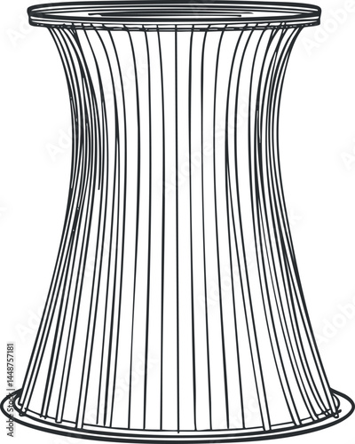 Black and white line drawing of a thread spool used for sewing and textile crafts