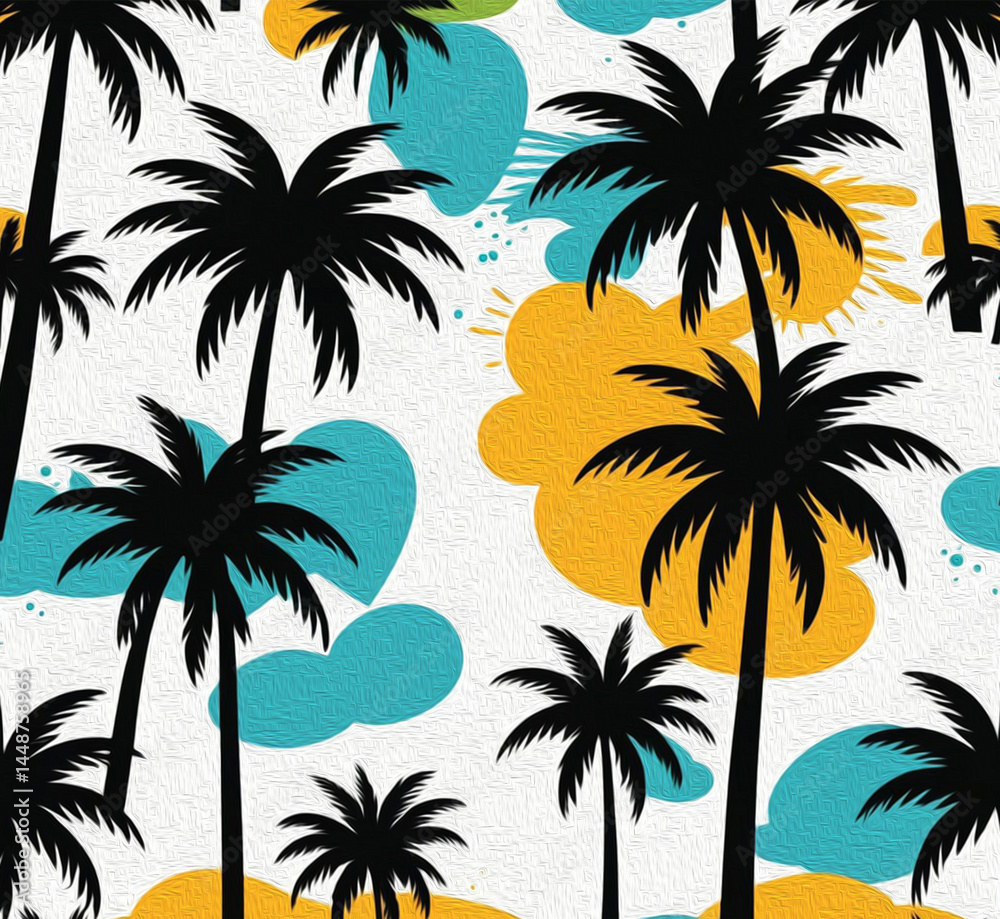 Palm tree .   Oil painting. Pattern for printing on wall decorations, fabrics, for use in graphics.