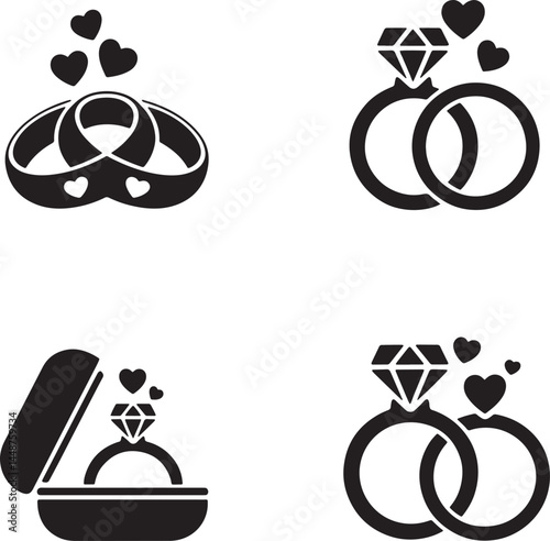Wedding Ring silhouette set vector illustration isolated On Transparent Background