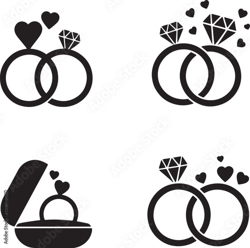 Wedding Ring silhouette set vector illustration isolated On Transparent Background