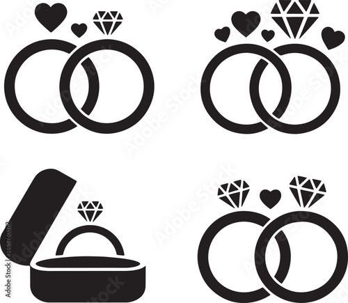 Wedding Ring silhouette set vector illustration isolated On Transparent Background