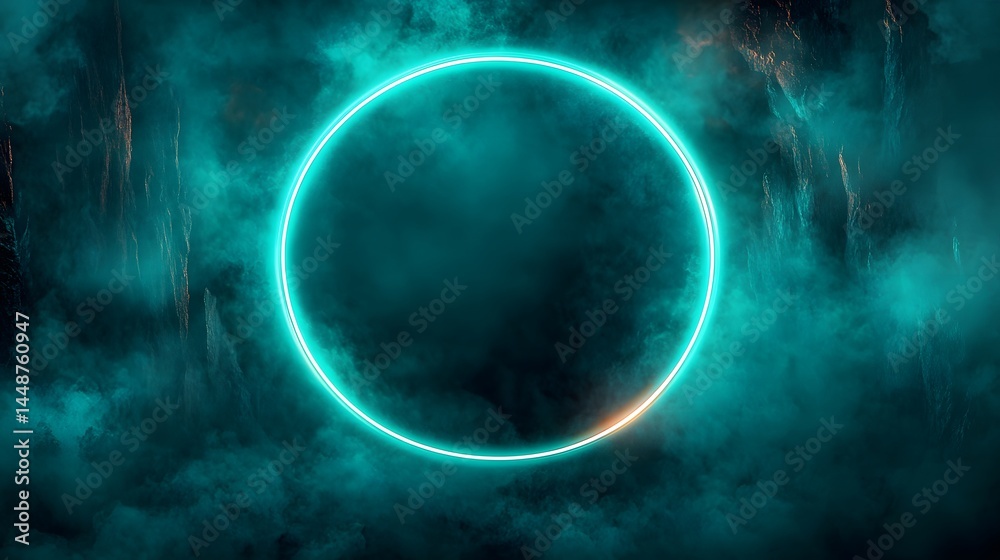 Mystic Teal Neon Circle Smoke Background Abstract Mystic Teal Neon Circle Smoke Background Abstract