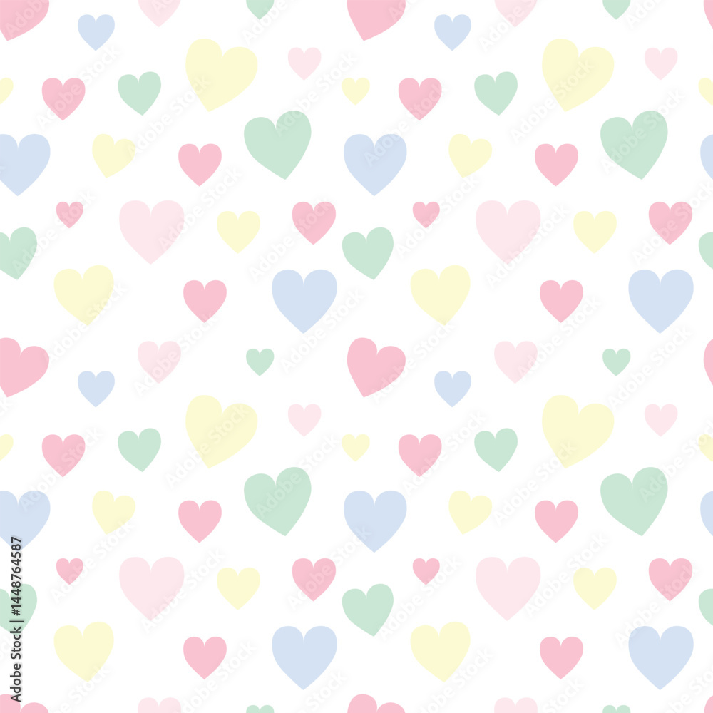 Seamless pattern with hearts in soft pastel colors. Vector illustration