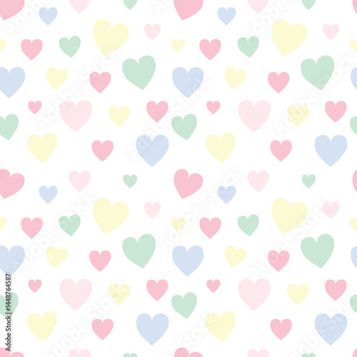 Seamless pattern with hearts in soft pastel colors. Vector illustration