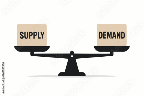 Supply and Demand Balance Scale Vector Illustration Representing Economic Equilibrium, Market Stability, and Financial Concepts in a Minimalist Flat Design Style for Business.