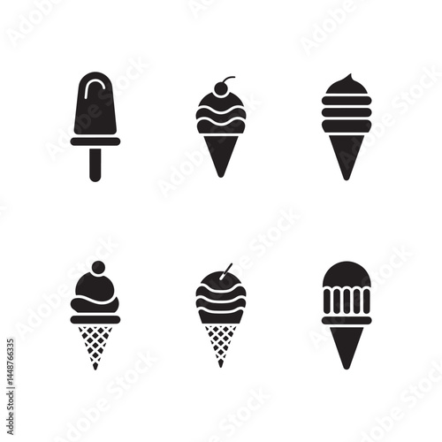 Ice Cream and Popsicle Silhouette Icon Set – Vector Dessert and Frozen Treat Clipart Collection for Summer Design