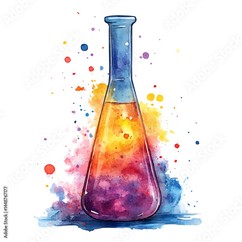 watercolor of Chemical Reaction Inside A Test Tube, vector, isolated on a white background.