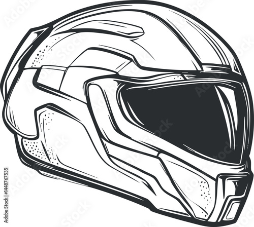 Black and white vector illustration of a modern motorcycle helmet with visor for rider safety and protection.
