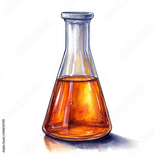 Chemical Reaction Inside A Test Tube, vector watercolor illustration, isolated on a white background.