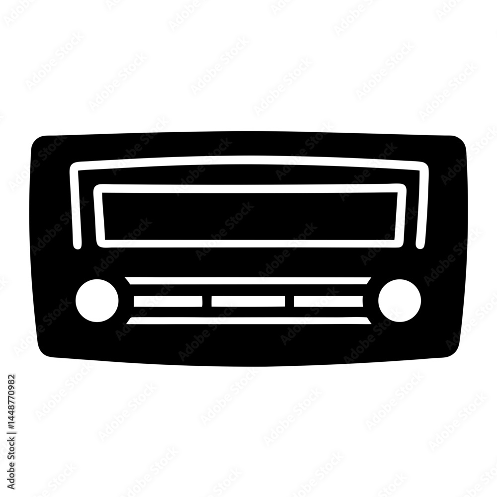 Classic car radio design with basic knobs and display in silhouette Classic car radio design with basic knobs and display in silhouette