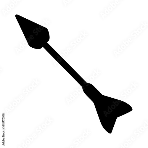 Simple black arrow design depicting archery with a sharp pointed end