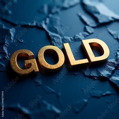 Luxury Gold Text on Dark Blue Cracked Surface Premium Stock Photo for Finance Banking and Investment Websites Brochures and Marketing Materials