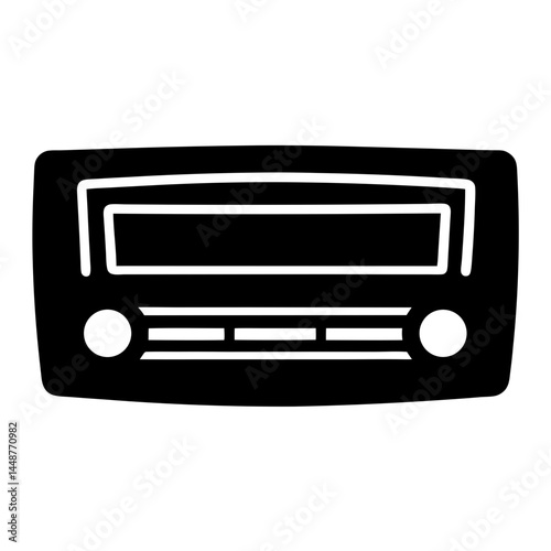 Classic car radio design with basic knobs and display in silhouette