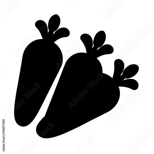 Silhouette of two carrots side by side with visible green tops