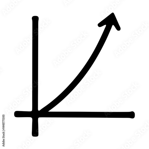 Hand drawn graph with exponential growth curve and axes in black