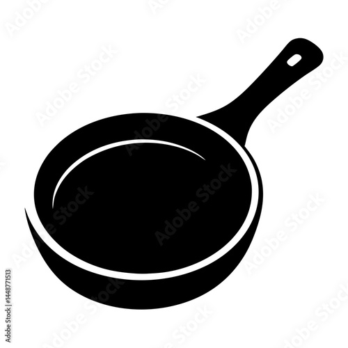 Simple, stylized depiction of a black skillet with handle and hanging hole
