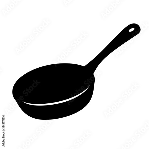 Solid Black Silhouette Illustration of a Simple Cooking Pan for Frying