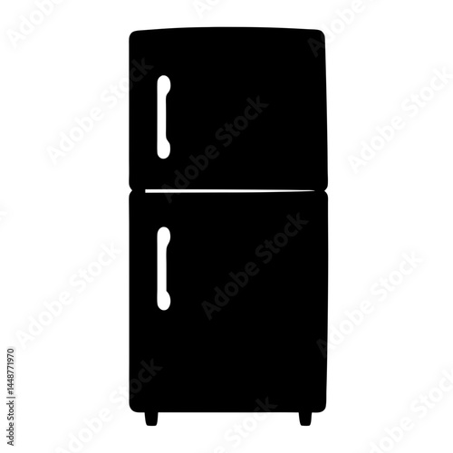 Black and white silhouette image of a two door refrigerator appliance