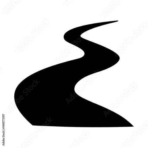 Black and White Winding Path Illustration with Simple Curve Design Concept