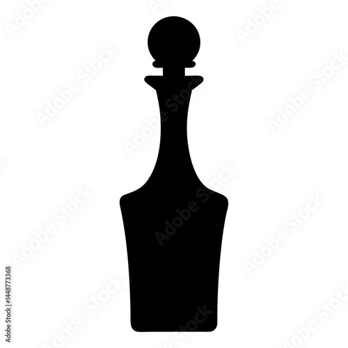 Elegant glass decanter bottle with stopper on a white background