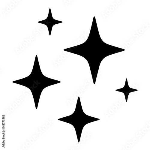 Stylized Four Point Star Icons on a White Background Conveying Sparkle