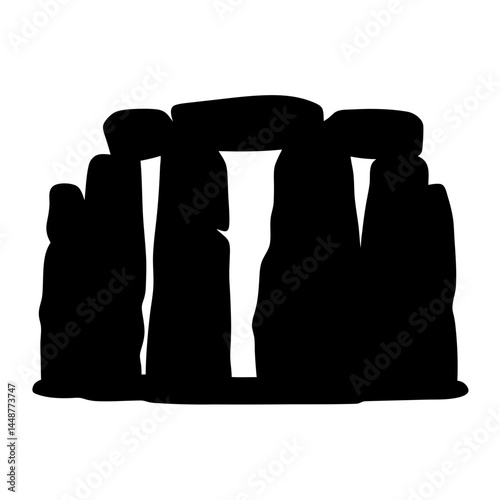 Silhouette of Stonehenge, a prehistoric monument in Wiltshire, England, in black