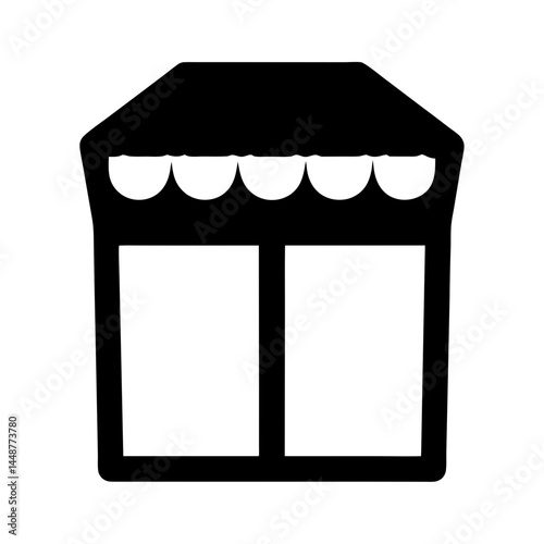Store front black and white icon representing retail business building
