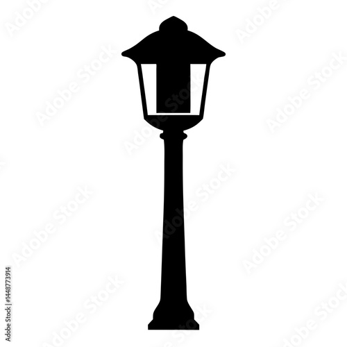 A classic silhouette of a black Victorian era street lamppost design