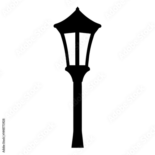 Silhouette of an Old Fashioned Street Lamp on a White Background