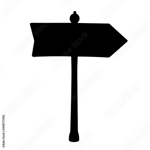 A black silhouette of a directional sign post with an arrow shape
