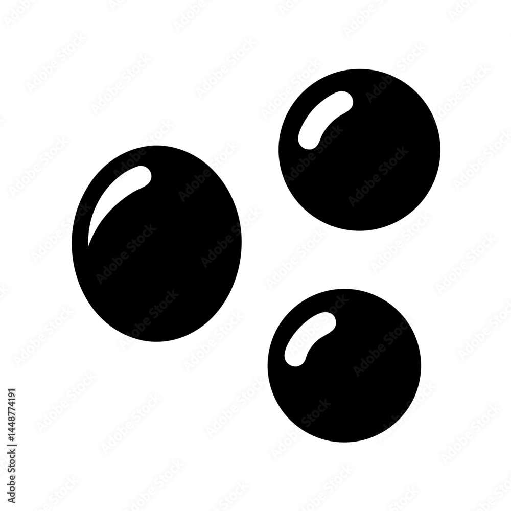 Simple graphic illustration of three black shiny spheres or bubbles floating in space Simple graphic illustration of three black shiny spheres or bubbles floating in space