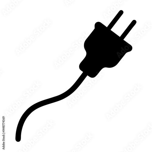 Black silhouette of a standard two pronged electrical plug and its cable