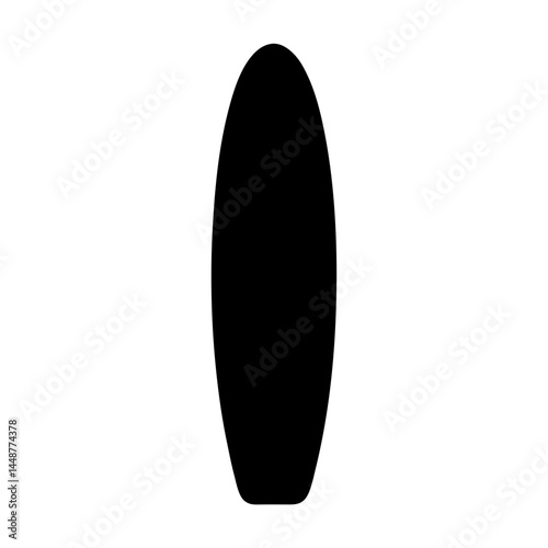 A simple black surfboard silhouette against a white background perfect for logos