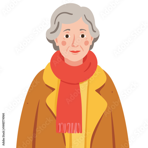 Elderly woman in old coat. Senior lady in warm jacket. Retired woman wearing winter clothes. Old woman in vintage overcoat. Elderly set