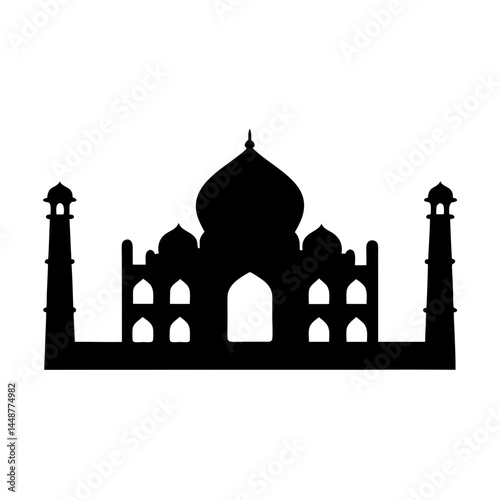 Black silhouette of the Taj Mahal against a white background image